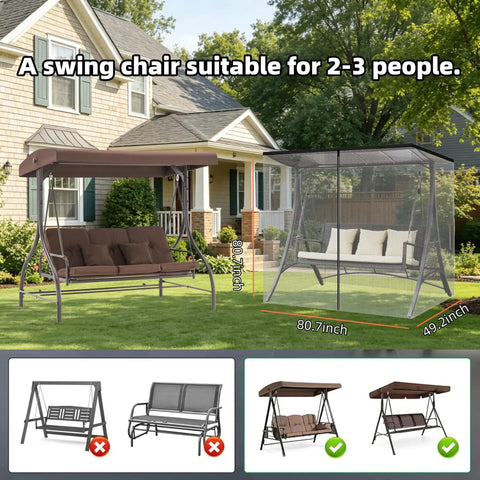 Outdoor Mosquito Netting For Swing And Patio Three-Person Large Net With Zipper And Waterproof Roof Tent UV Guard setup