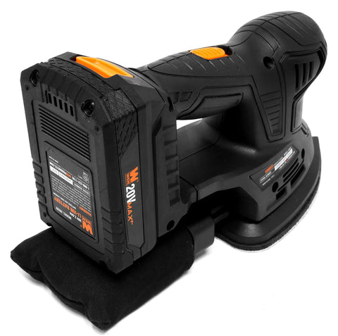 Cordless Palm Sander With 20V Max 2.0Ah Battery And Charger, Angled Nose For Tight Corners, 5 By 3.75 Inch Pad, Model 20401, Black