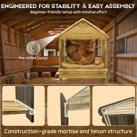 Gold Standard 3 Pack Wooden Chicken Nesting Boxes For Laying Eggs Farm House Series Nest Boxes with pre-drilled design