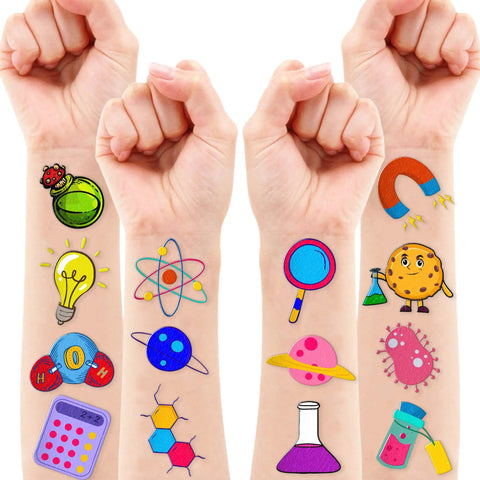 Science Themed Temporary Tattoos 96 Count Pack For Kids Teens Party Supplies Favors Decorations Cute Fun Lab Themed Stickers on arms
