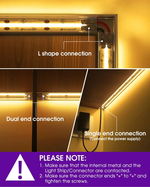 2 Pin 8mm LED Strip Connector Solderless Kit For 12V 24V White Single Color Tape Lights, Transparent LED Strip Connectors With Screwdriver, Easy Strip To Wire, Compatible With Most SMD LED Tape Light Strips. Used in L, dual-end, and single-end LED strip connections.
