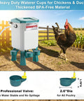 2 Gallon Automatic Chicken Waterer With Smart Float Control Hang Or Stand Poultry Drinker Attaches To Garden Hoses with 4 water cups