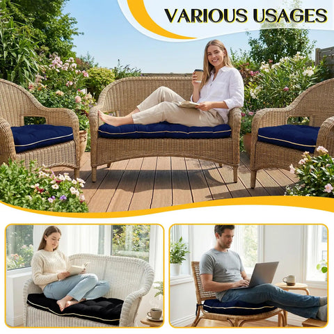 Oxford Blue Wicker Outdoor Cushions 3 Piece Set Replacement Cushions For Patio Loveseat And Chairs With Memory Foam Blend Comfort