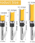 Pattern Flush Trim Router Bit Set With Quarter Inch Shank And Half Inch Cutting Diameter Four Sizes displayed in a row