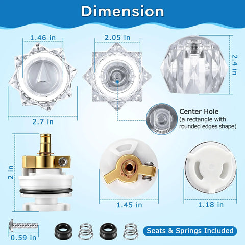 Faucet Handle With Stem Unit And Seats Kit For Delta H71 RP1991 And 1600 Series, dimensions of components shown