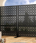 Outdoor Metal Privacy Fence Panels 72 inches tall by 46 inches wide freestanding privacy screen with dope X shaped modern geometric design