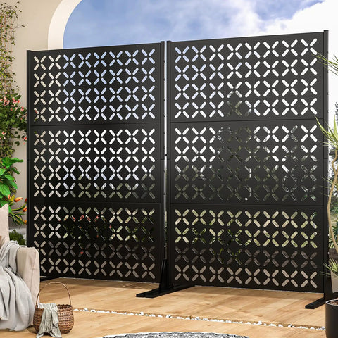 Outdoor Metal Privacy Fence Panels 72 inches tall by 46 inches wide freestanding privacy screen with dope X shaped modern geometric design