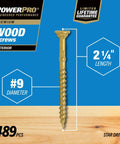Exterior Wood Deck Screws Nine By Two And A Quarter Inch All Purpose Outdoor Deck Screws With Epoxy Coating For Tough Outdoor Projects Bronze Finish Self Starting Tip And T25 Star Bit Included 489 Pieces shown with #9 diameter and 2-1/4 inch length