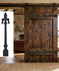 12 Inch Heavy Duty Decorative Hinges for Garage Doors and Barn Gates Matte Black Powder Coated Strap Hinge Set Built Tough for Doors Cabinets Shutters Sheds Fleur De Lis Style on rustic wooden sliding barn door
