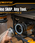 Magnetic Dust Collection Fittings Kit For Four Inch And Two And A Half Inch Quick Connect Hose in use on woodworking machine.