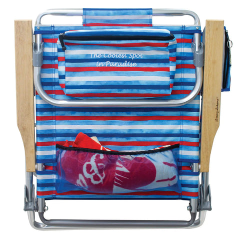 5-Position Lay Flat Folding Backpack Beach Chair With Aluminum Frame In Red White And Blue Stripe, folded view