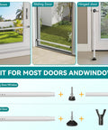 2-In-1 Sliding Door Security Bar and Window Guard, Adjustable 16.5 to 48 Inches, No Tools Needed, shown on windows and doors, white