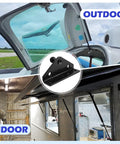 Close-up of black 10mm ball-stud mounting bracket for gas struts; 4-pack with screws.
