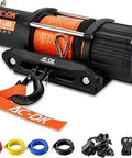 5500 Lb ATV UTV Winch With Synthetic Rope Kit, 12V Electric Winch with accessories, red rope, wireless remote, waterproof design