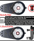 Two Pack High Torque Gearbox Upgrade For Power Wheels Ride On Cars 24V 36V Dual Aperture Sizes diagram showing two hole diameters.