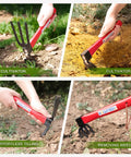 4 Piece Garden Tool Set With 10.6 Inch Wooden Handles for Digging, Weeding, Cultivating, and Soil Loosening in use