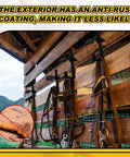 Wall Mount Horse Bridle Rack Black Metal Bridle Holder with bridles hanging in barn; includes extra hooks and screws.
