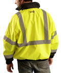 Back view of Three Way Class 3 Reflective Bomber Jacket With Roll Away Hood Waterproof 100 Percent Polyester Oxford X Large