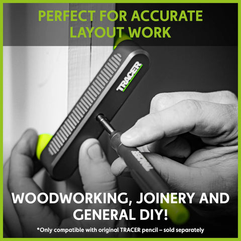 Precision Scribe Block And Center Finder Marking Guide Set For Woodworking Layouts And Joinery Work being used for layout on wood.