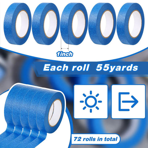 Blue Painters Tape Bulk 72 Rolls 1 Inch Wide By 55 Yards Each No Residue Masking Tape For Clean Edges In Wall Painting DIY Decor Crafts