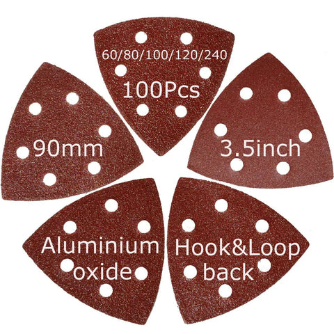 3.5 Inch Triangular Oscillating Multi Tool Sanding Pads With Hook And Loop Aluminum Oxide Assorted Grits 60 80 100 120 240 20 Pieces Each Pack Of 100 Pro Grade For Fast Wood Smoothing And Fine Finishes