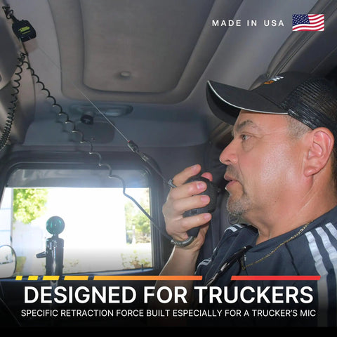 Retractable CB Radio Microphone Holder With Heavy Duty Tether Cord Keeps Your Mic Right Where You Need It On the Dash Stops That Dang Swinging For Trucks and Road Trippers in truck cabin.