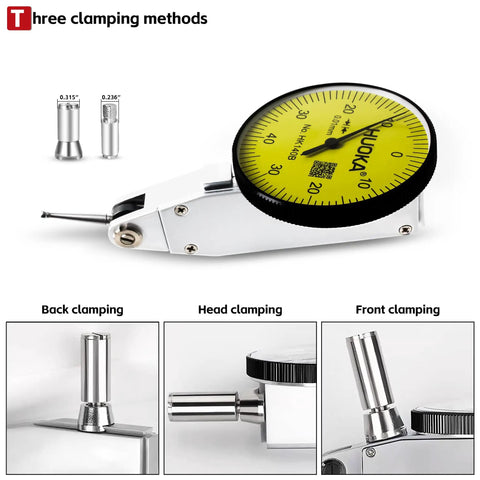 Shockproof Dial Indicator With Flexible Magnetic Stand And Adjustable Lever Gauge showing clamping methods