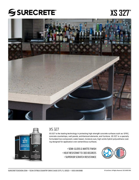 Top Tier Concrete Countertop Sealer Boasting Smooth Matte Finish on polished concrete bar top with stools in background.