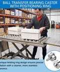 Heavy Duty 1 Inch Steel Ball Transfer Roller Casters 4 Pack With Threaded Stem, 1760 Lbs Max Load Capacity on a conveyor table.