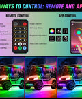 6 Piece Underbody LED Light Kit For Golf Carts With Canopy Lights Dream Color Neon Accent Lights App Remote Control shown