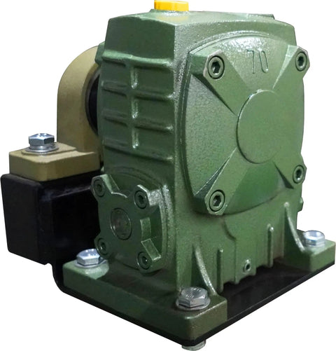 Heavy Duty Drum Lifter And Rotator Tool For 55 Gallon Steel Or Plastic Barrels With Solid Steel Jaw Clamp Cradle And Polyurethane Wheels That Lift Spin And Move Up To 990 Pounds Super Easy, showing green motor assembly.