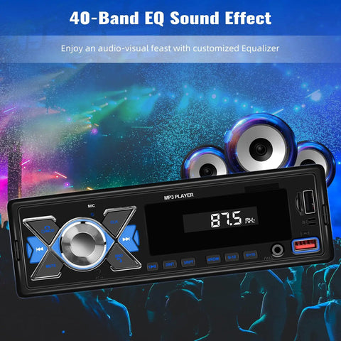 Single Din Car Stereo Bluetooth 5.1 With App Remote Control USB Port FM Radio MP3 Player EQ display with multicolored illumination