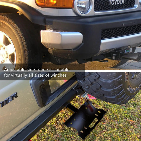 Universal 2 Inch Receiver Winch Mount Plate For ATV UTV Truck And Trailer Hitch Cradle Mount Bracket shown on vehicle