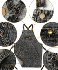 Denim Apron With Deep Pockets For Hair Stylists Baristas Gardeners And Craft Pros Cross Back Straps Adjustable From Small To Large Black 100 Percent Cotton Work Apron details