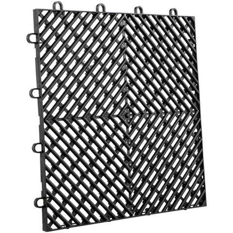 Black Interlocking Drainage Floor Tile, 12x12 inch PVC mat with 0.6 inch pin support for fast water drainage, 55 pack design