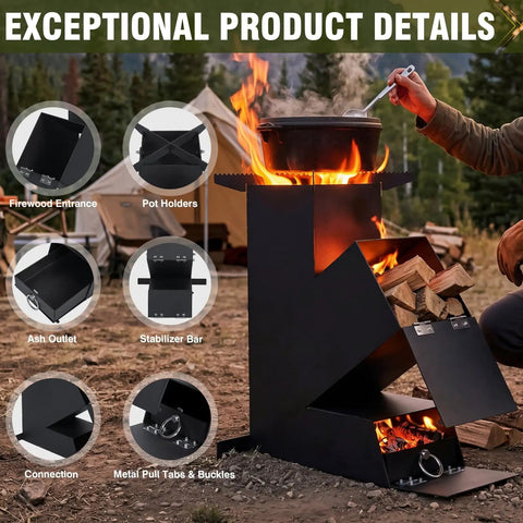Rocket Stove For Camping And Outdoor Cooking Portable Wood Burning Stove With Storage Bag 15 Inch High Efficiency Outdoor Stove For Backyard BBQs Picnics And Events Heavy Duty 8.8 Lb in outdoor setup.