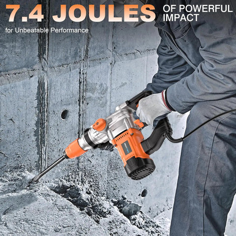 Person using 1-1/4 Inch SDS-Plus Heavy Duty Rotary Hammer Drill Workhorse With Safety Clutch And Vibration Control for concrete breaking