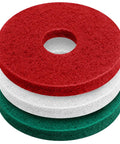 Three Pack 20 Inch Cleaning Orbiter Pads For Commercial Floor Buffing Scrubbing Polishing And Stripping On Hardwood Surfaces Red Green White Set For Orbiter Machine stacked pads
