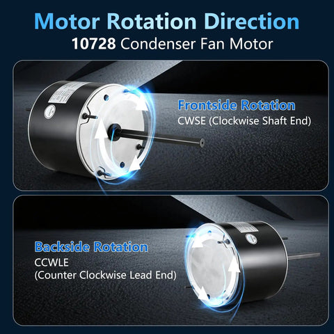 Heavy Duty Condenser Fan Motor Quarter Horsepower 1075 RPM 208 To 230 Volt One Point Eight Amp 48Y Frame rotation direction illustration.