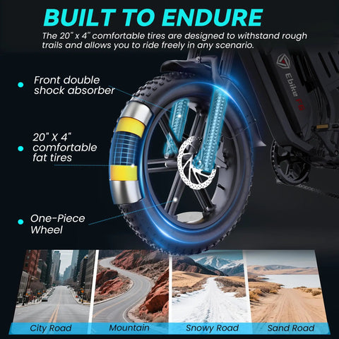 Adult Fat Tire Electric Bike With Fast Speed, NFC Password Unlock And Big Color LCD Screen For Street Riding And Off Road Adventure All Day, 20x4 tire close-up