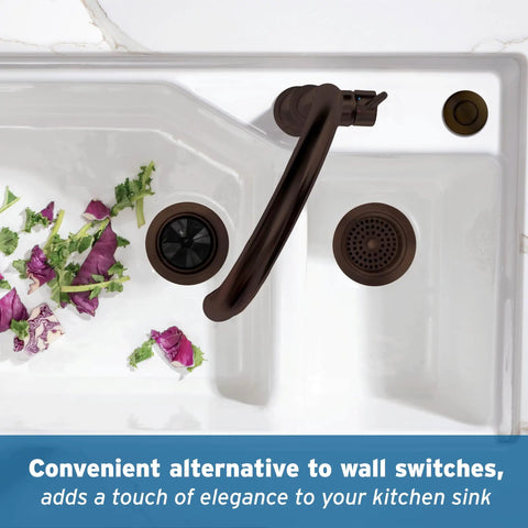Oil Rubbed Bronze Sink Top Push Button for Garbage Disposal, Decorative Air Switch Cap on white sink with flowers