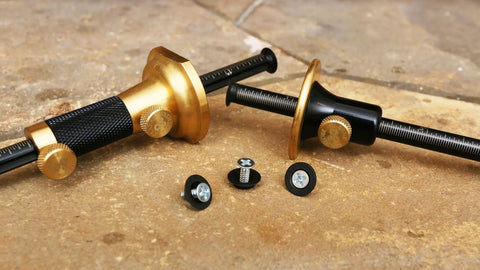 Carbon Steel Marking Gauge Replacement Blades with black and gold handles, includes heavy duty fixation bolts for woodworking precision.