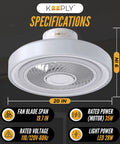 Modern Bladeless Ceiling Fan With Light 20 Inch Smart Enclosed Ceiling Fan With Remote Dimmable LED Lights and Specifications