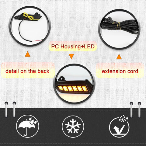 Toyota Tacoma LED Front Side Marker Light Kit 2016-2023 with extension cord, PC housing, and amber LEDs detail.