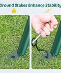 Ground stakes securing the Heavy Duty 440lbs Capacity Backyard Swing Set With 2 Seats, Saucer And Belt Swings for stability.