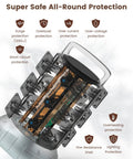 Power Strip Tower With 12 AC Outlets And 6 USB Ports, internal view showing protection features like surge, overload, and short-circuit.
