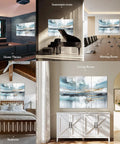 Collage showing Six Pack Art Acoustic Panels 72 By 48 Inches Large Self Adhesive Soundproof Wall Panels in various rooms