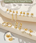 14K Gold Plated Earring Stacks for Women Cartilage Set Hypoallergenic 316L Stainless Steel Studs Nickel Free Lightweight Gold Tone Ear Jewelry Multi Pack for Daily Wear and Sensitive Ears, gold stud and hoop set
