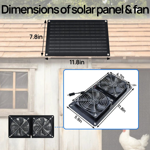Solar Powered Exhaust Fan For Chicken Coops Greenhouses Sheds Pet Houses And Windows Waterproof No Fuss Easy Plug And Play Installation Built For Small Spaces Up To 880 Ft3 (25 M3)