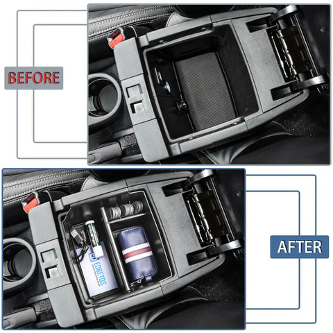 Center Console Organizer Tray For Jeep Wrangler JK And JKU 2011-2018 Not For JL Armrest Storage Box with items organized